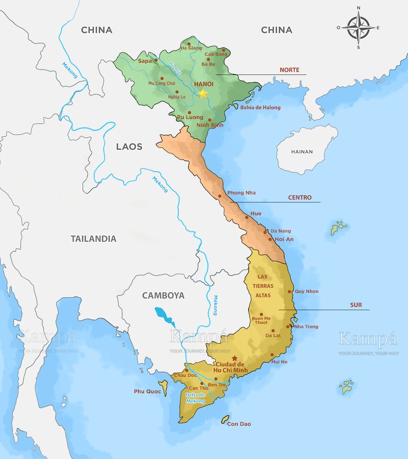 Mapa de Vietnam Turístico Completo del Norte al Sur